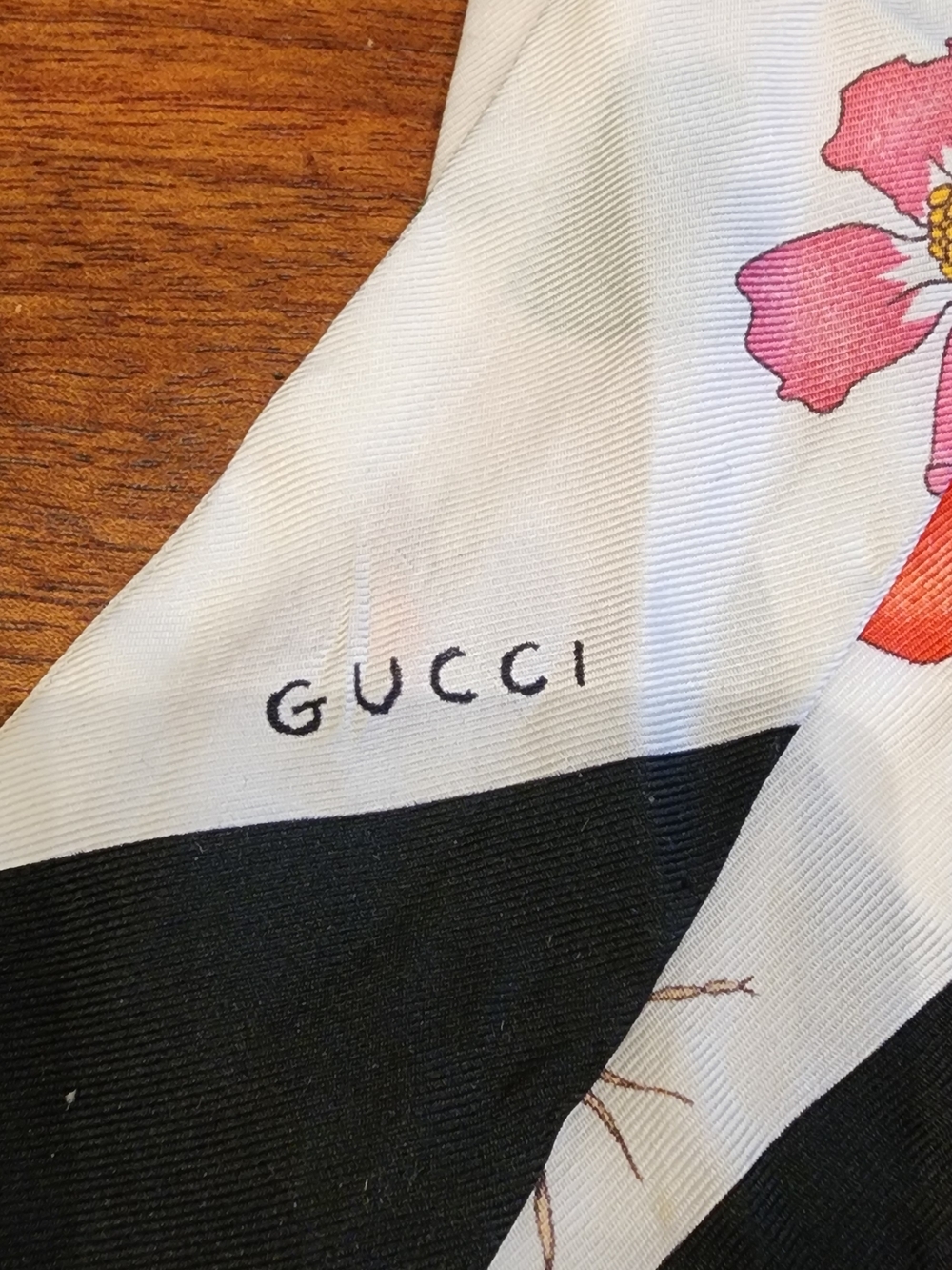 Gucci Floral Silk Twilly Scarf - White, Black, Pink, Purple, Yellow - Picture 5 of 7